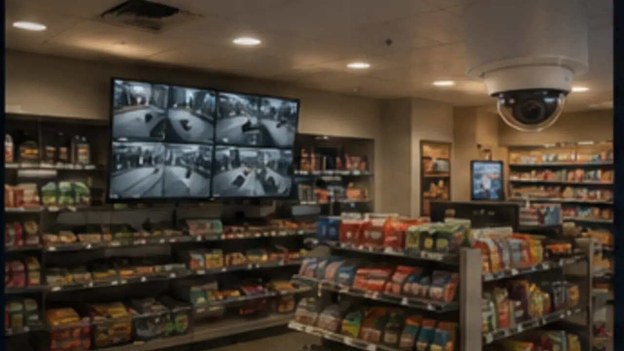 Modern butiksmiljö med diskret domekamera